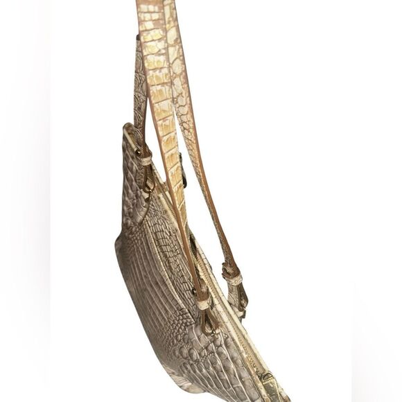 BRAHMIN ivory croc embossed leather Asher Melbourne medium shoulder bag purse - Picture 9 of 13